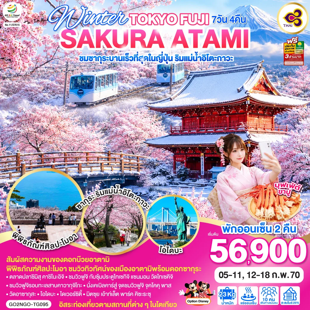 ทัวร์ญี่ปุ่น WINTER TOKYO FUJI SAKURA ATAMI 7วัน 4คืน  [TG]